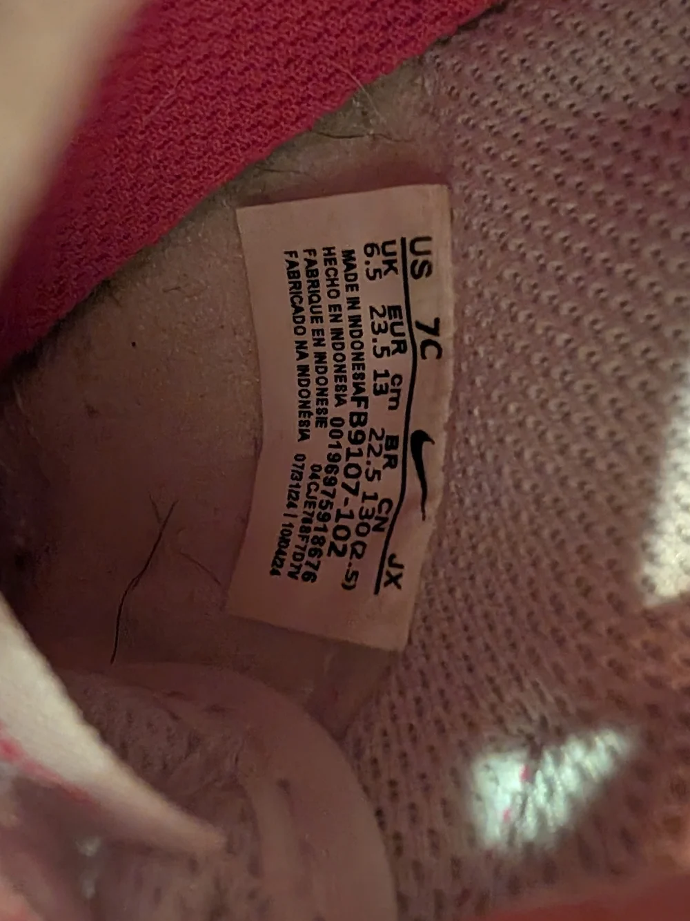 Kids 7C Pink and White Athletic Sneakers - Nike